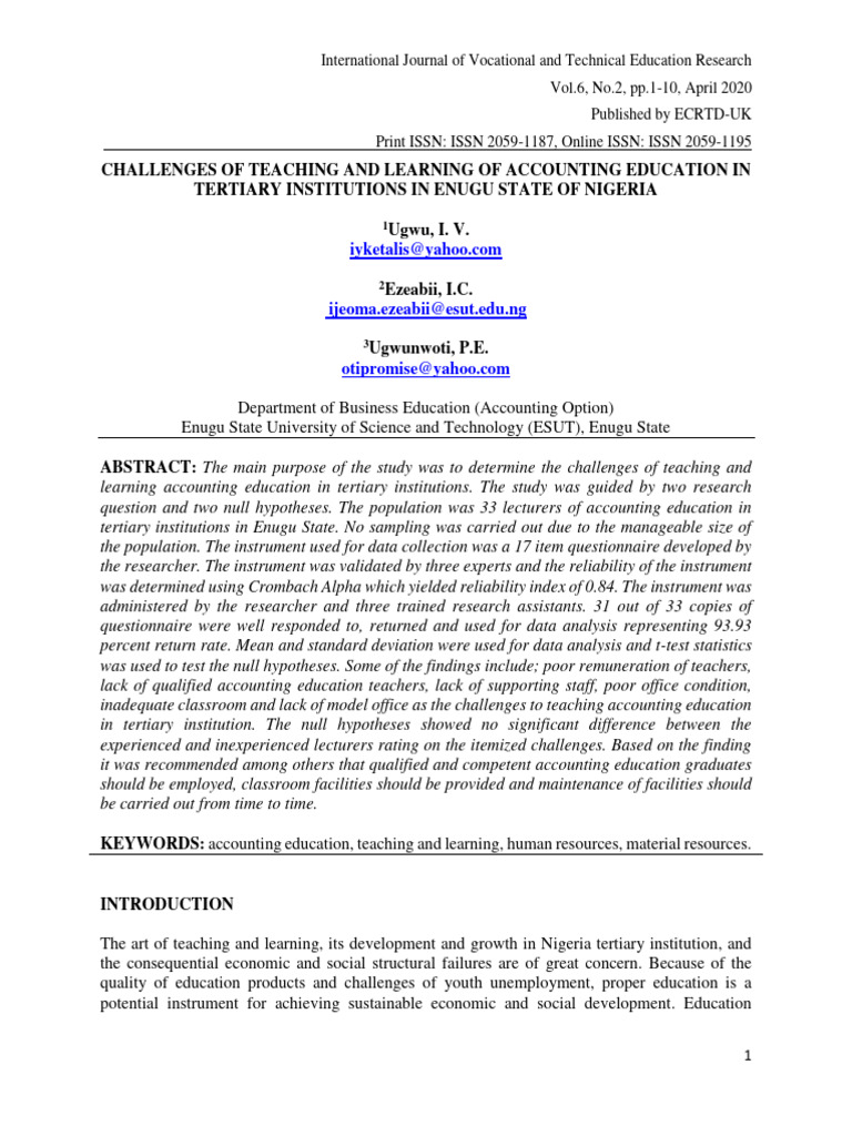 Challenges in Accounting Education in Nigeria | PDF | P Value ...