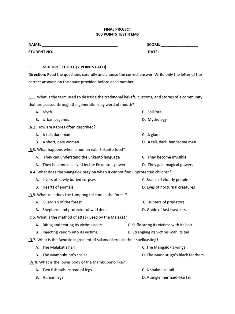 1 copy key to correction pdf multiple choice