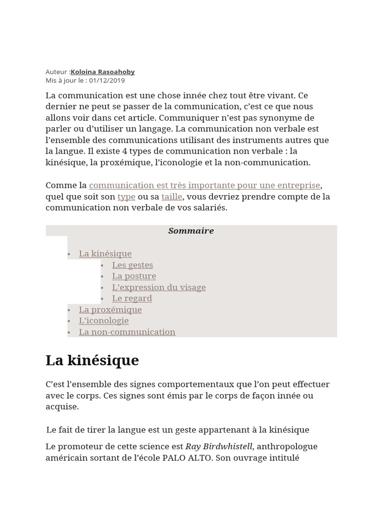 Communication Non Verbale: Types et Importance | PDF | la communication ...