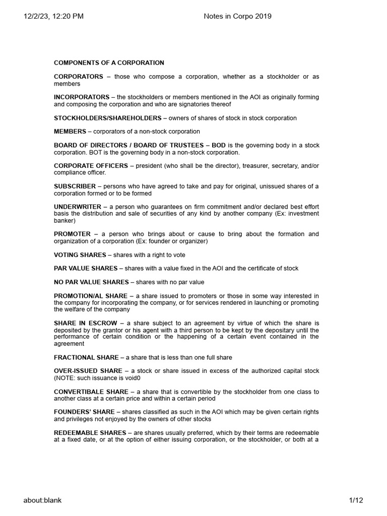 Key Components of a Corporation | PDF | Retained Earnings | Stocks