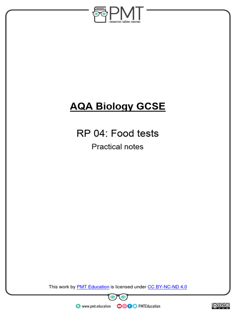 AQA GCSE Food Tests Practical Guide | PDF | Ethanol | Materials