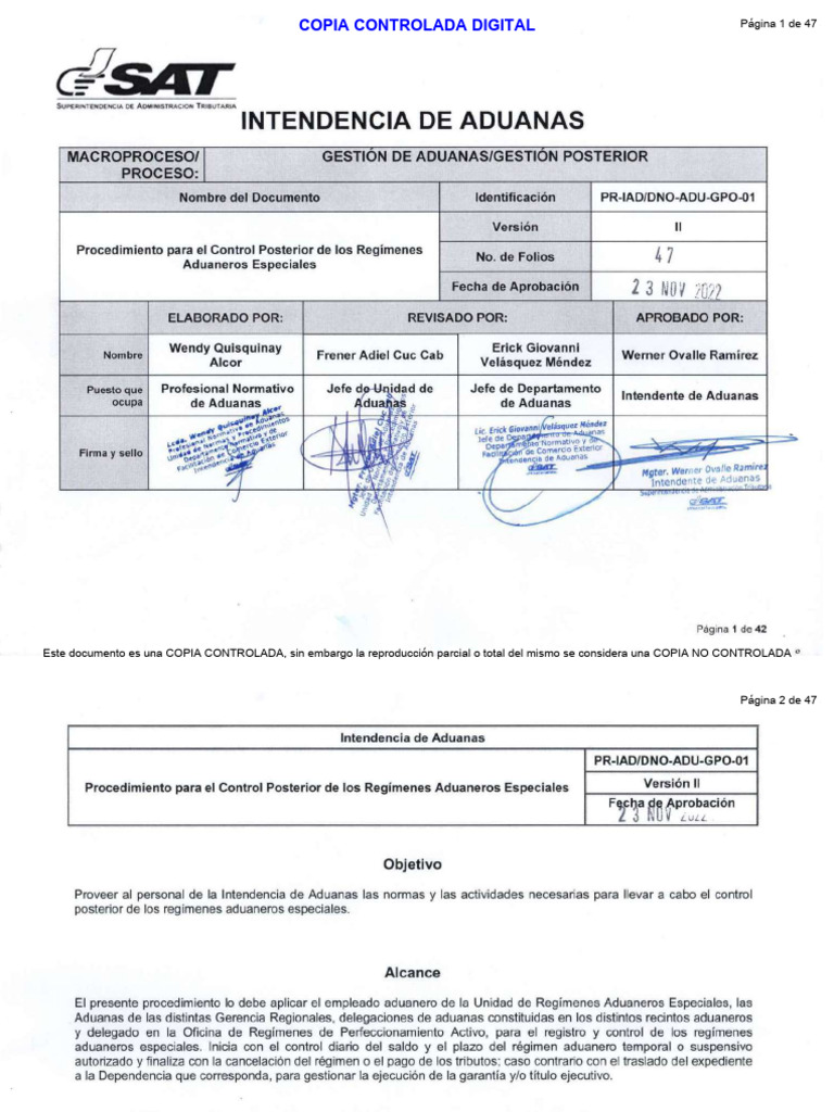 Procedimiento para El Control Posterior de Los Regimenes Aduaneros ...