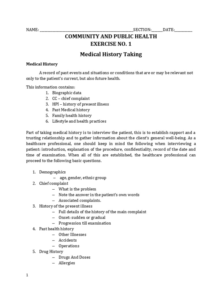 La1 Medical History Taking Pdf Health Sciences Causes Of Death