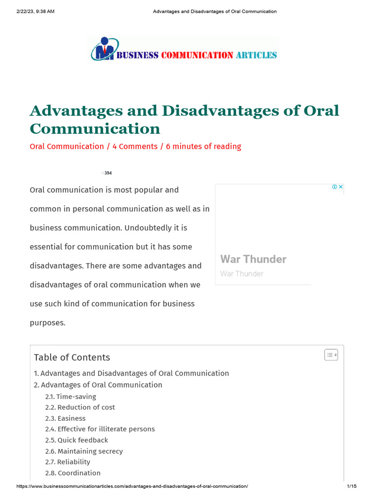 Advantages and Disadvantages of Oral Communication PDF