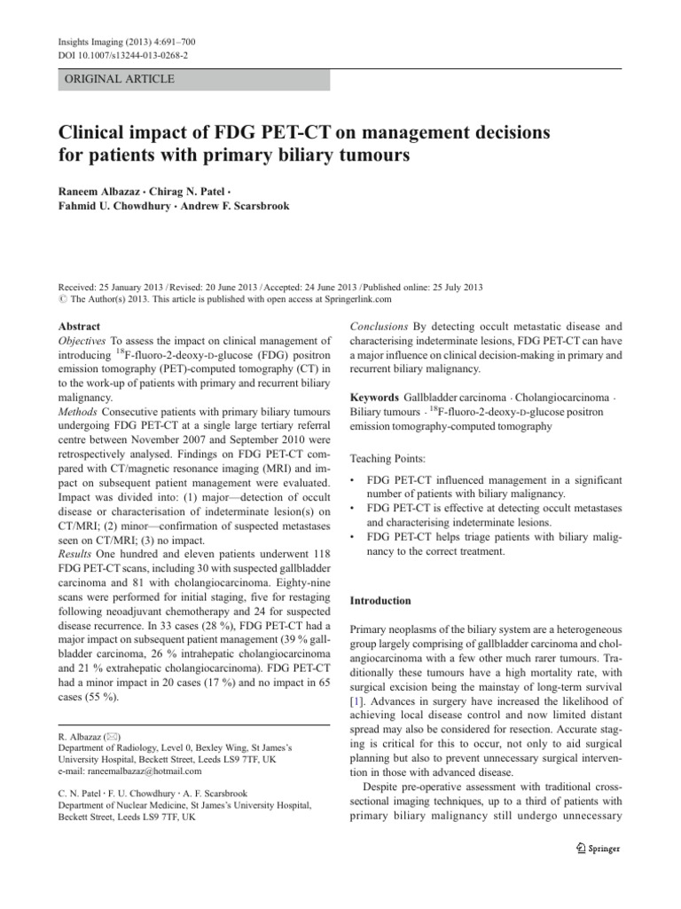 Clinical Impact of FDG PET-CT On Management Decisions For Patients With ...