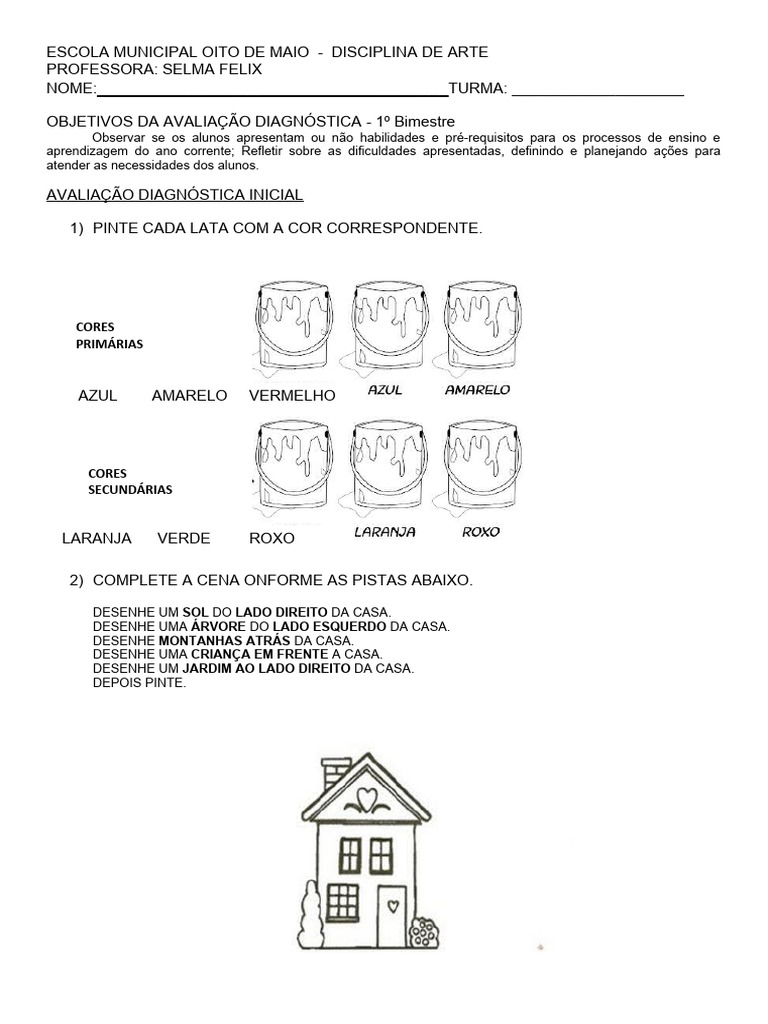 Avaliação Diagnóstica de Arte - 1º Ano | PDF | Carreira e Crescimento ...