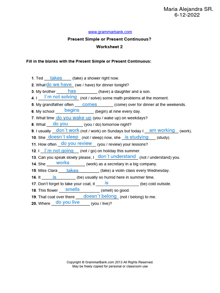 Present Simple Vs Present Continuous | PDF