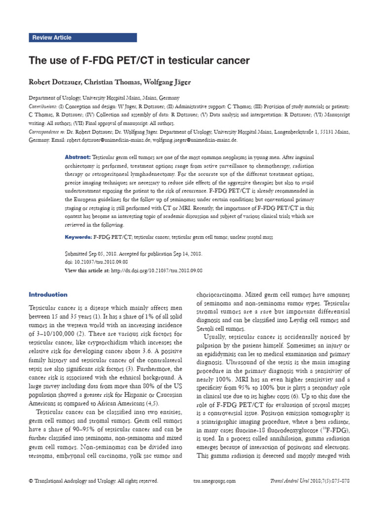 FDG PET CT in Testicular Cancer | PDF | Positron Emission Tomography ...