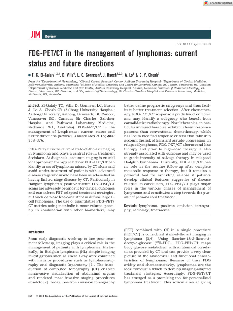 FDG PET CT in The Management of Lymphomas Current Status and Future | PDF