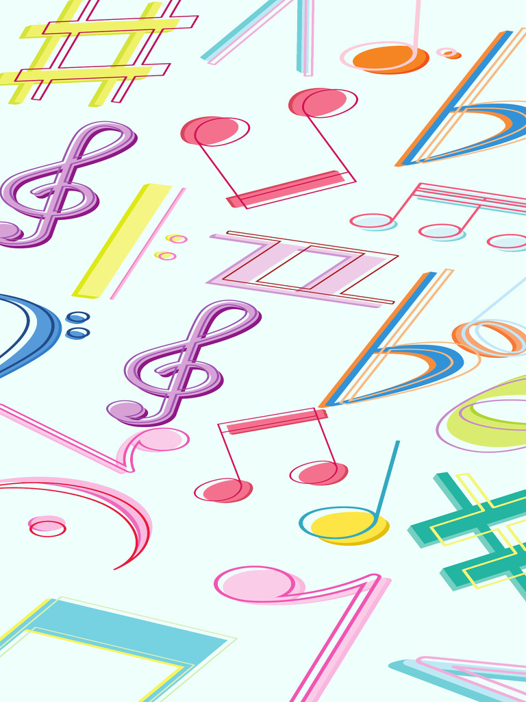 Colorful Vibrant Musical Notes Illustration Bookmark | PDF