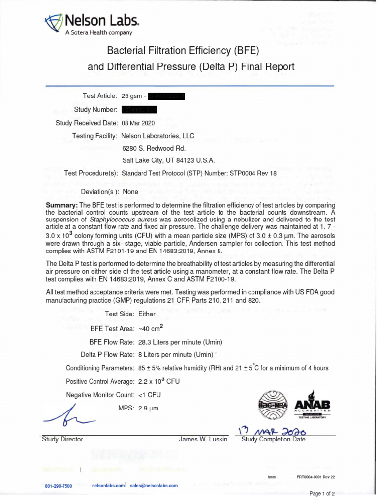 假Nelson Lab BFE 99-25gsm | PDF
