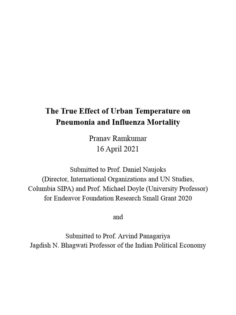 The true effect of urban temp on pneumonia and influenza mortality