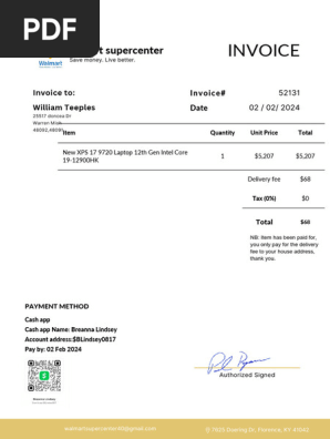 Walmart supercenter delivery receipt for payment completion 