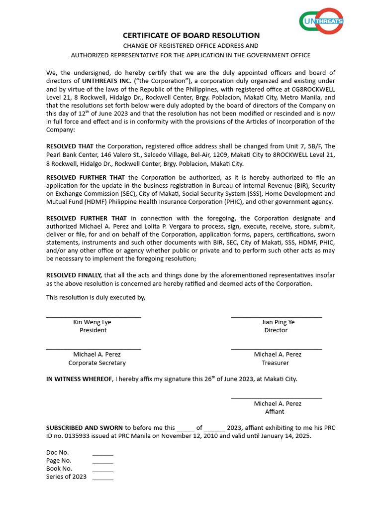 Certificate of board resolution authorized representative pdf