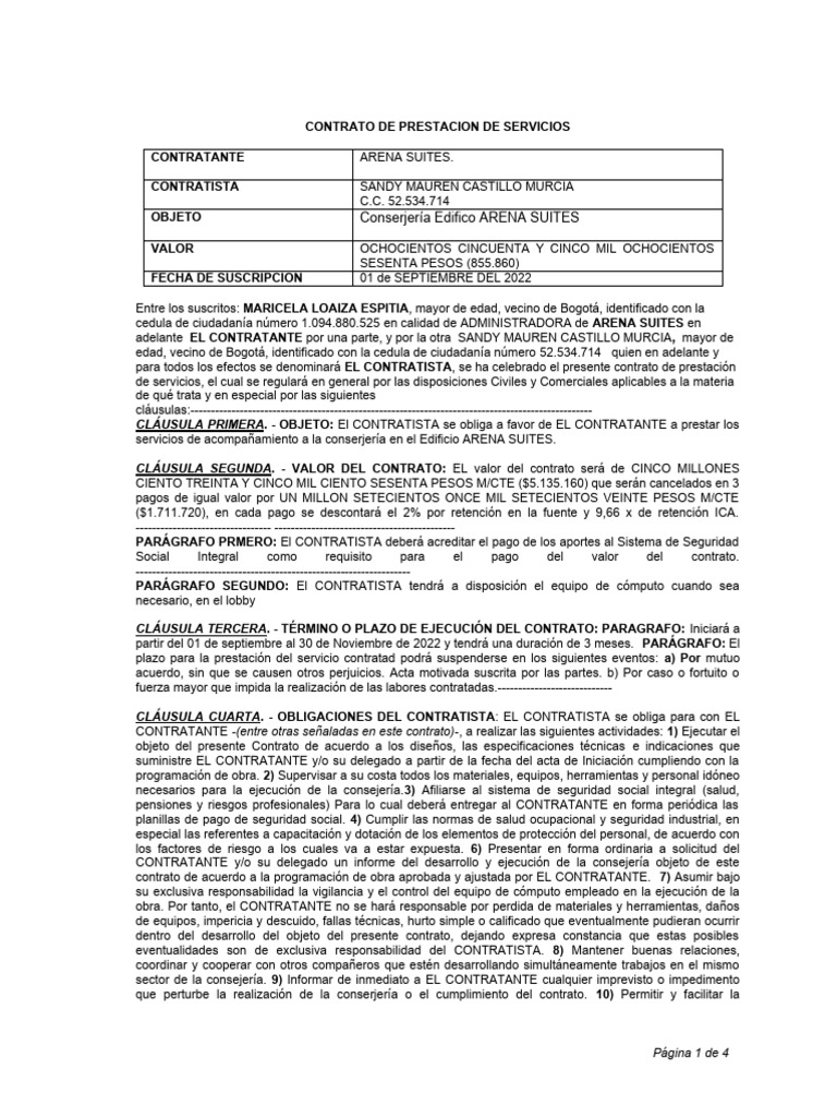 Contrato Sandy Castillo | PDF