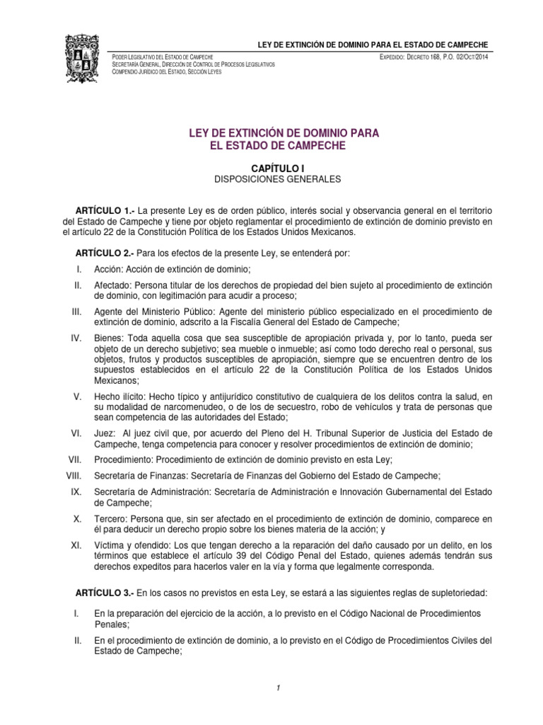 Ley de Extincion de Dominio para El Estado | PDF | Propiedad | Mandato