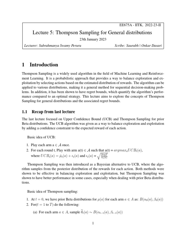 Thompson Sampling for General Distributions | PDF