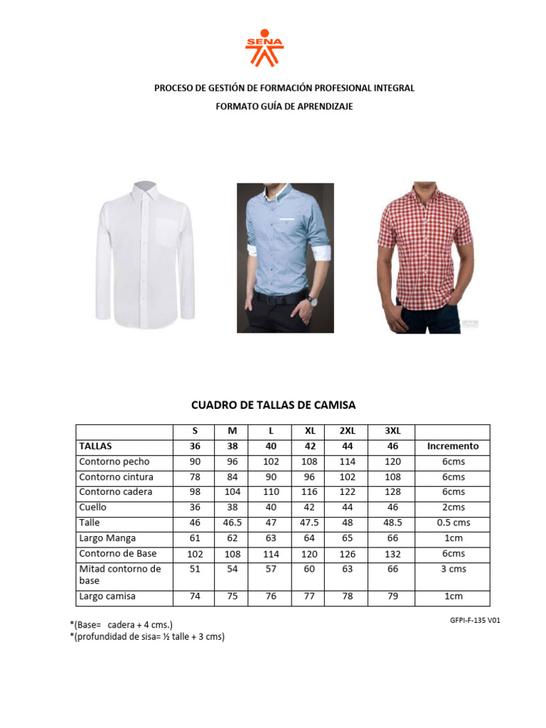 Guía de Tallas y Diseño de Camisas | PDF