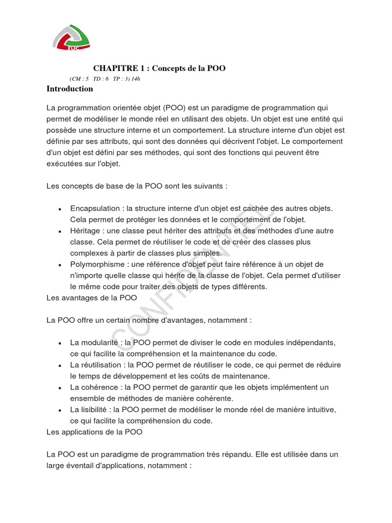 Concepts clés de la POO en programmation | PDF | Classe (informatique ...