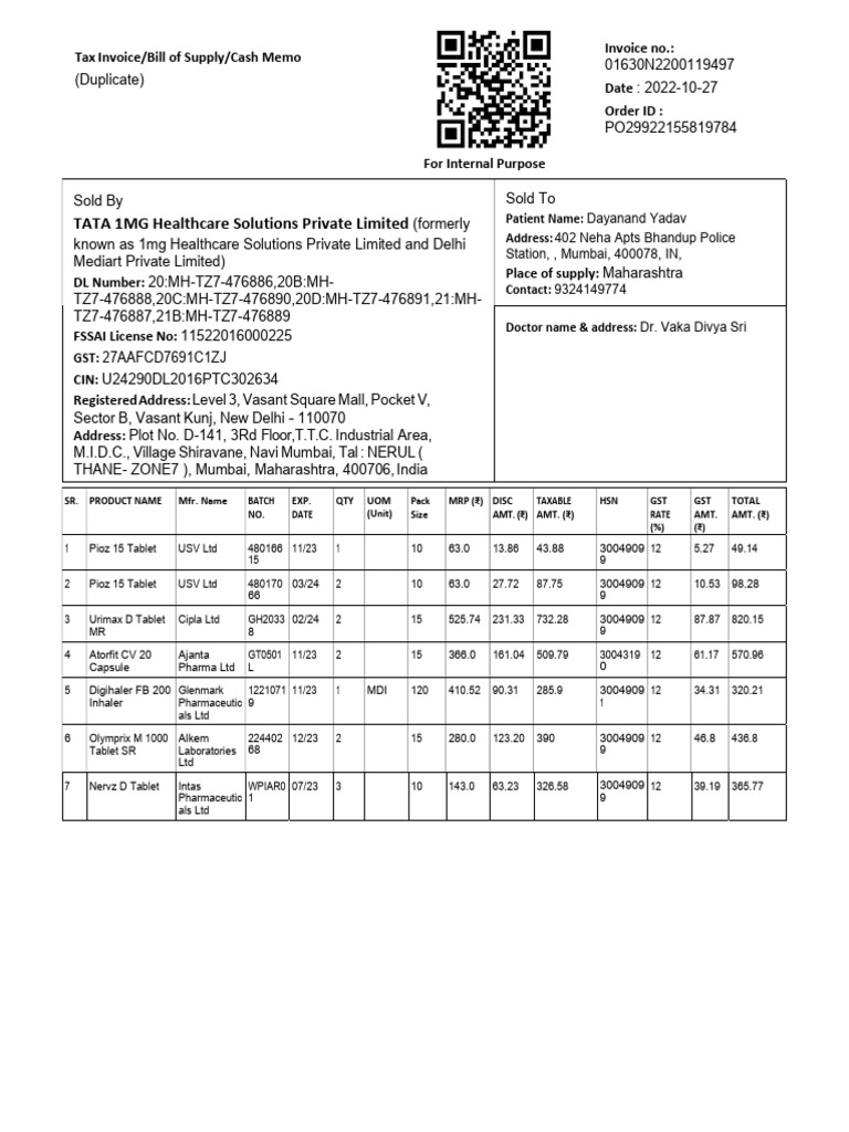 Tata 1mg healthcare solutions private limited pdf