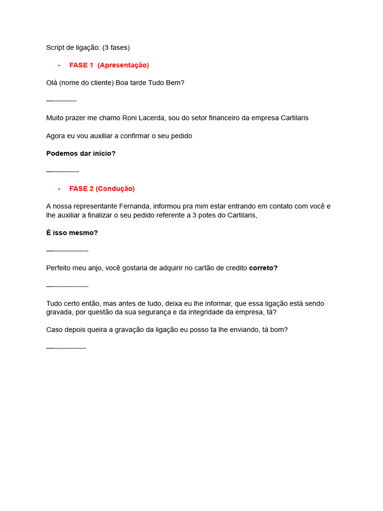 Script De Ligação Pdf