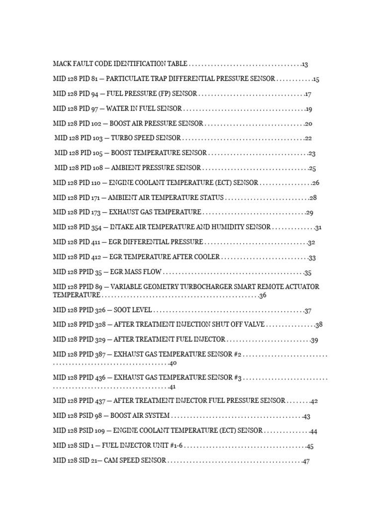 Mack Fault Code Identification Table PDF