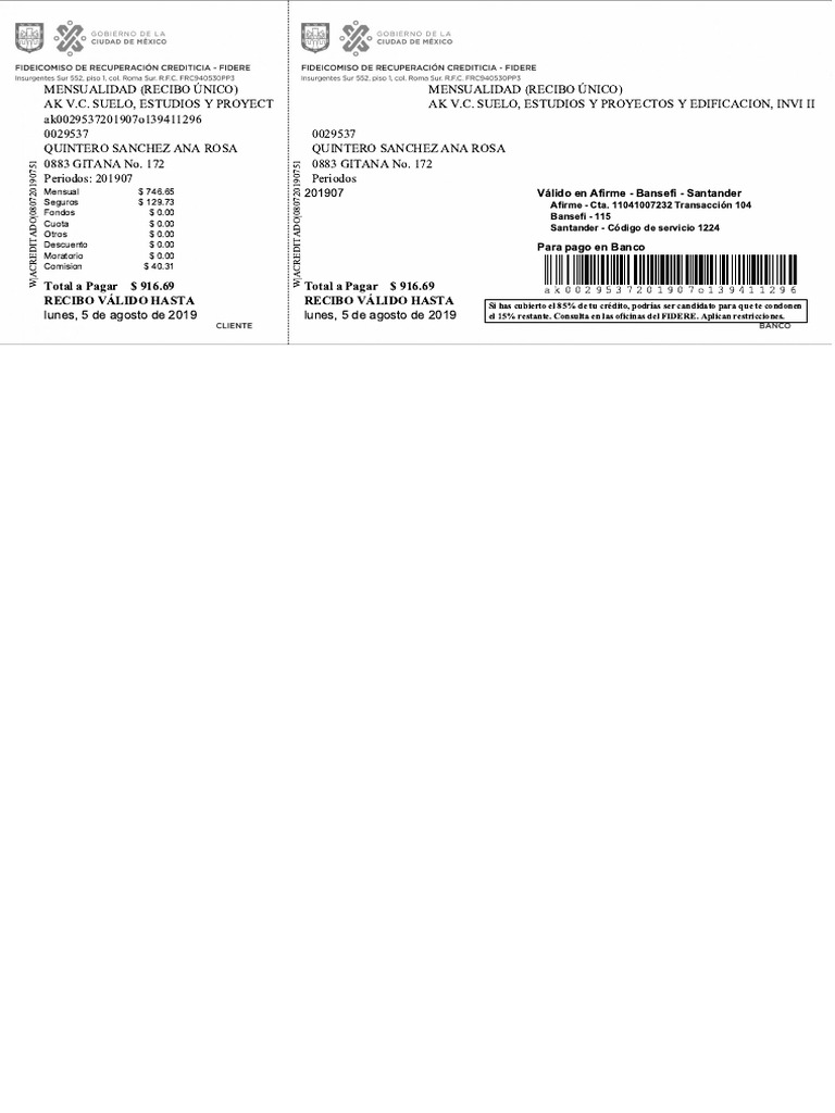 Recibo de Pago Casa Invi | PDF