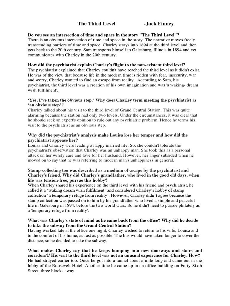 V 1 The Third Level - Handout | PDF | Mystery, Thriller & Crime Fiction