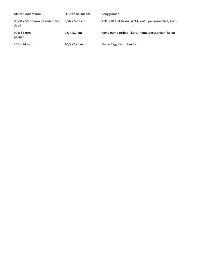Ukuran Id Card | PDF