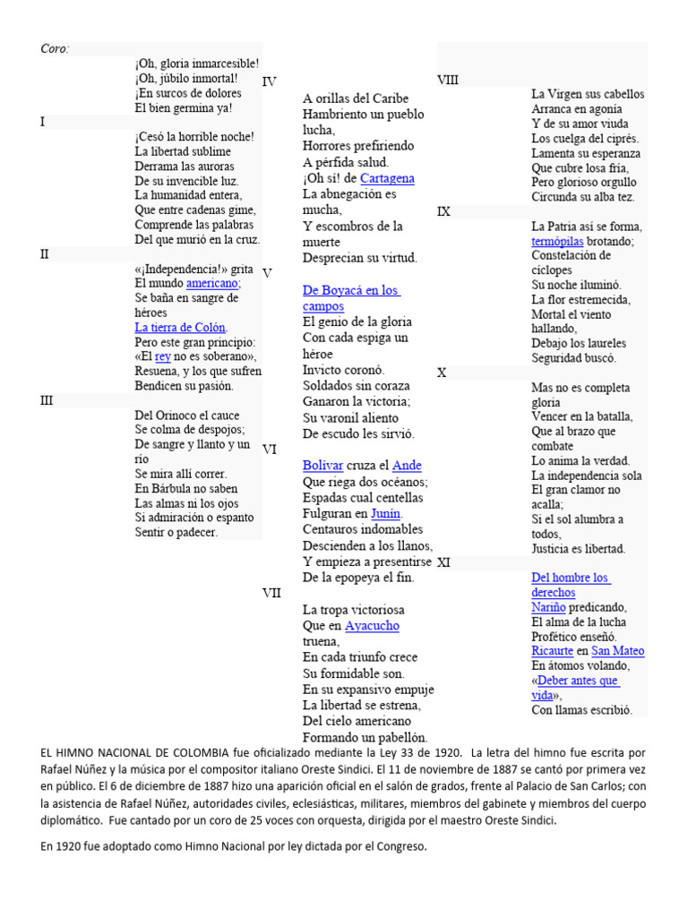 Himno Colombia | PDF