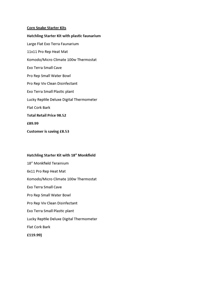 Corn Snake Starter Kits PDF