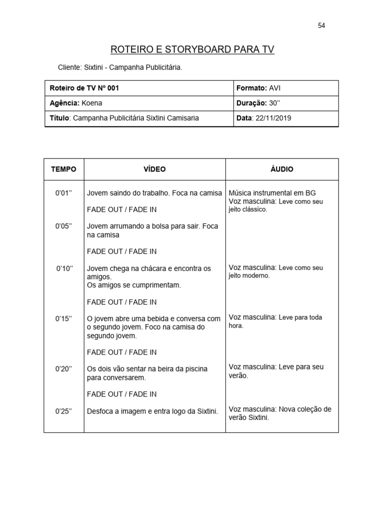 Roteiro Storyboard | PDF