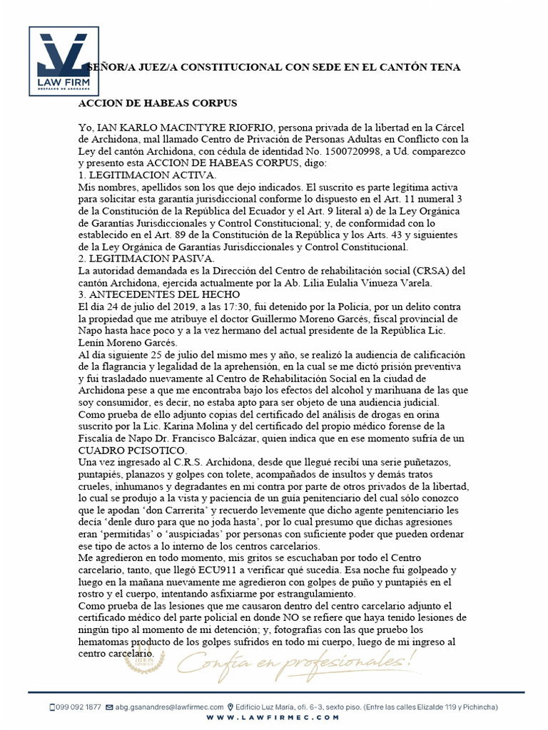 Modelo de Acción de Habeas Corpus | PDF | Habeas corpus | Justicia