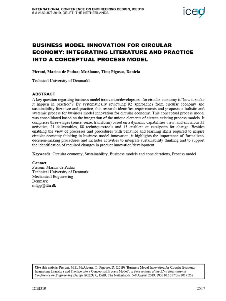 Business Model Innovation For Circular Economy Int | PDF | Conceptual ...