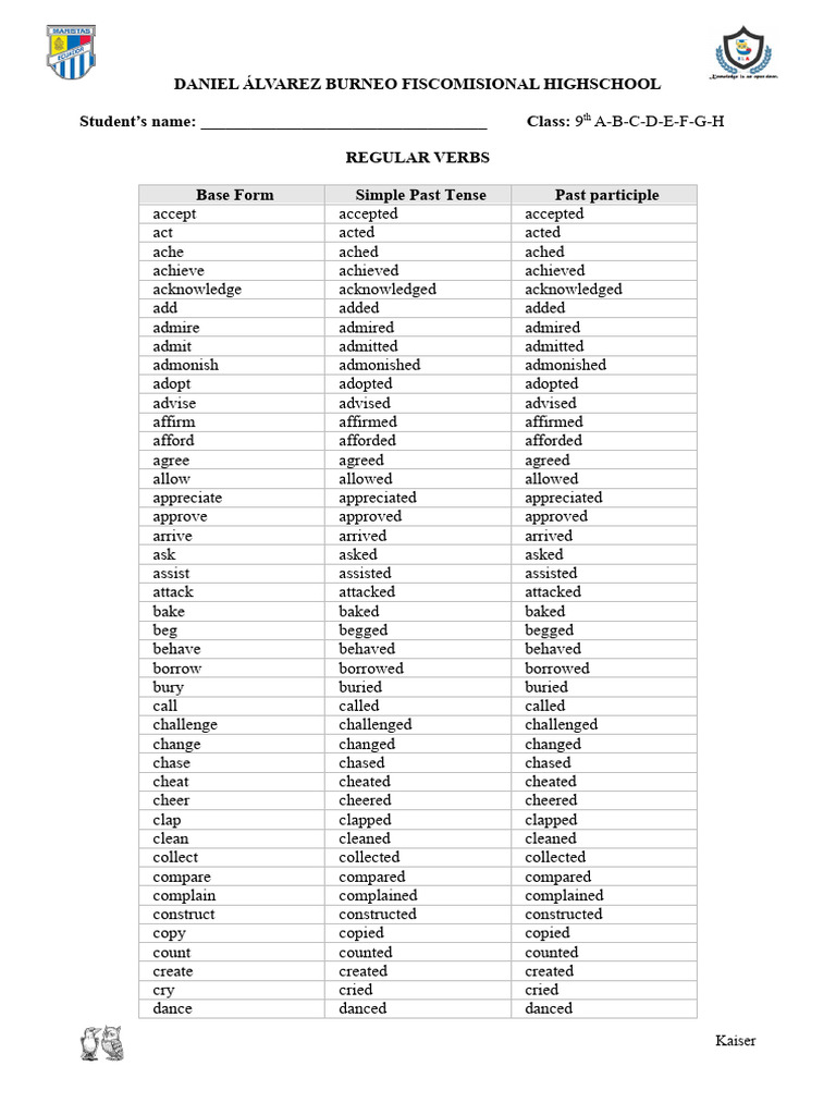 List of Regular Verbs | PDF | Linguistics | Grammar