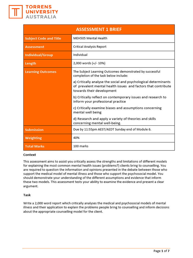 Meh505 assessment 1 brief report module 6 pdf mental