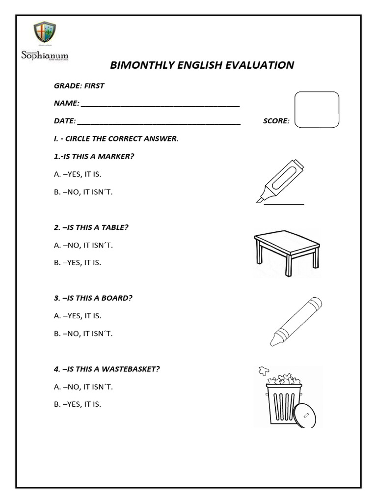 Bimonthly English Evaluation Worksheets | PDF