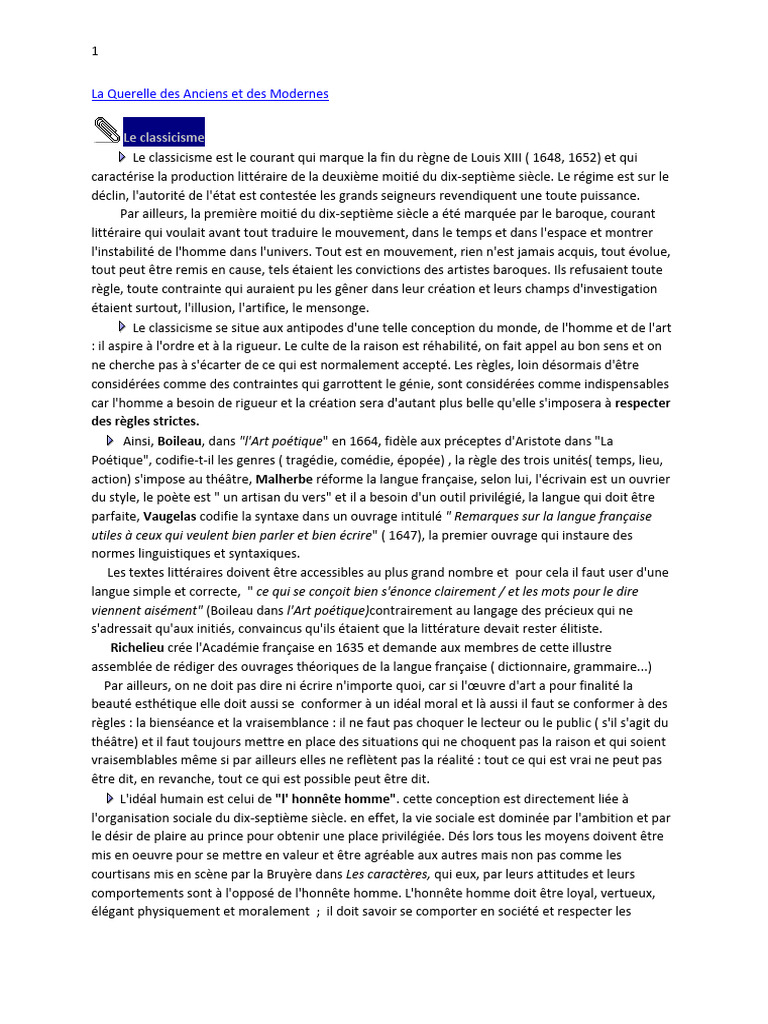 Querelle Anciens Et Modernes PDF