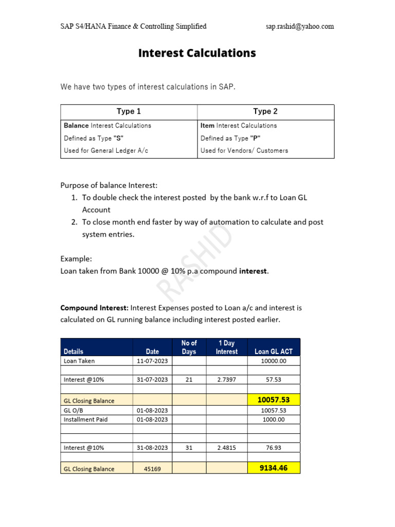S4hana Interest+Calculations | PDF | Debits And Credits | Interest