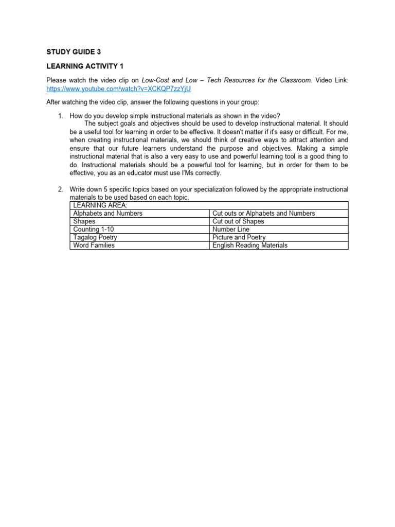 Classroom Instructional Materials Guide | PDF | Career & Growth ...
