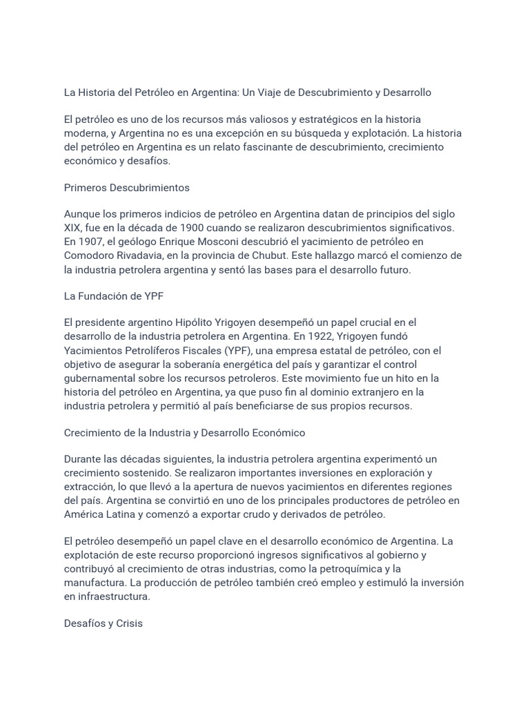 Historia del Petróleo en Argentina | PDF | Petróleo | Industria petrolera