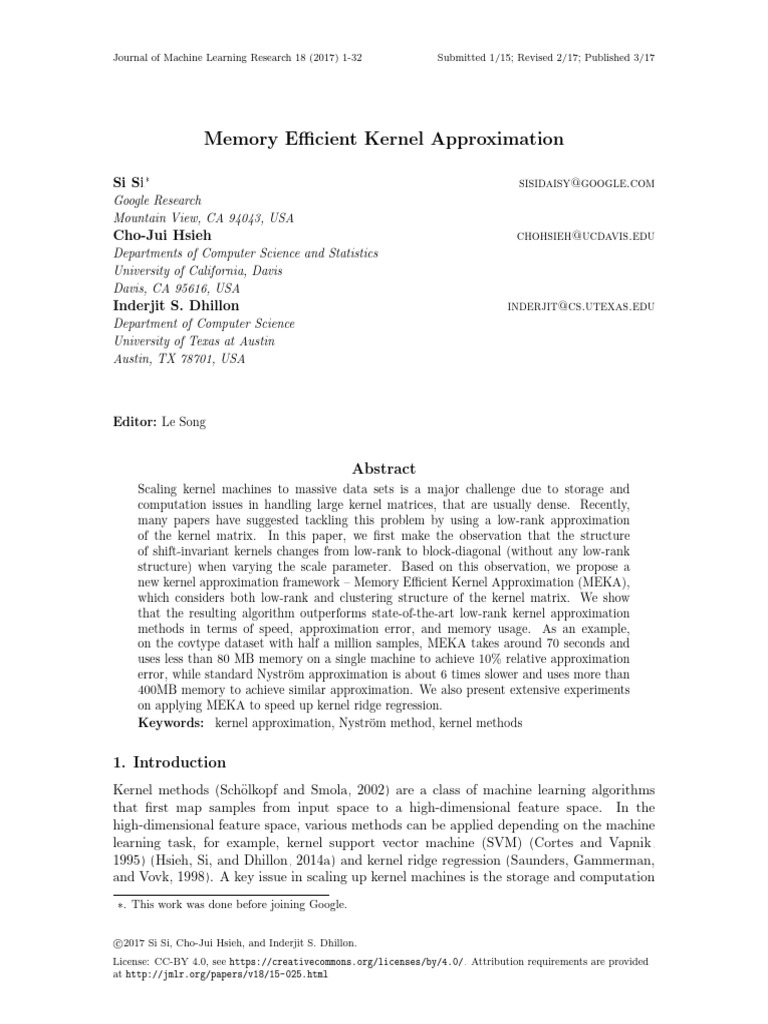 Memory Efficient Kernel Approximation: . This Work Was Done Before ...