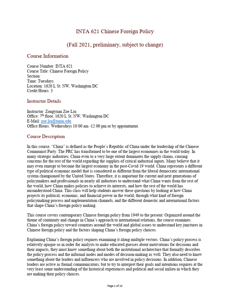Chinese Foreign Policy Course Overview | PDF | China | World Politics
