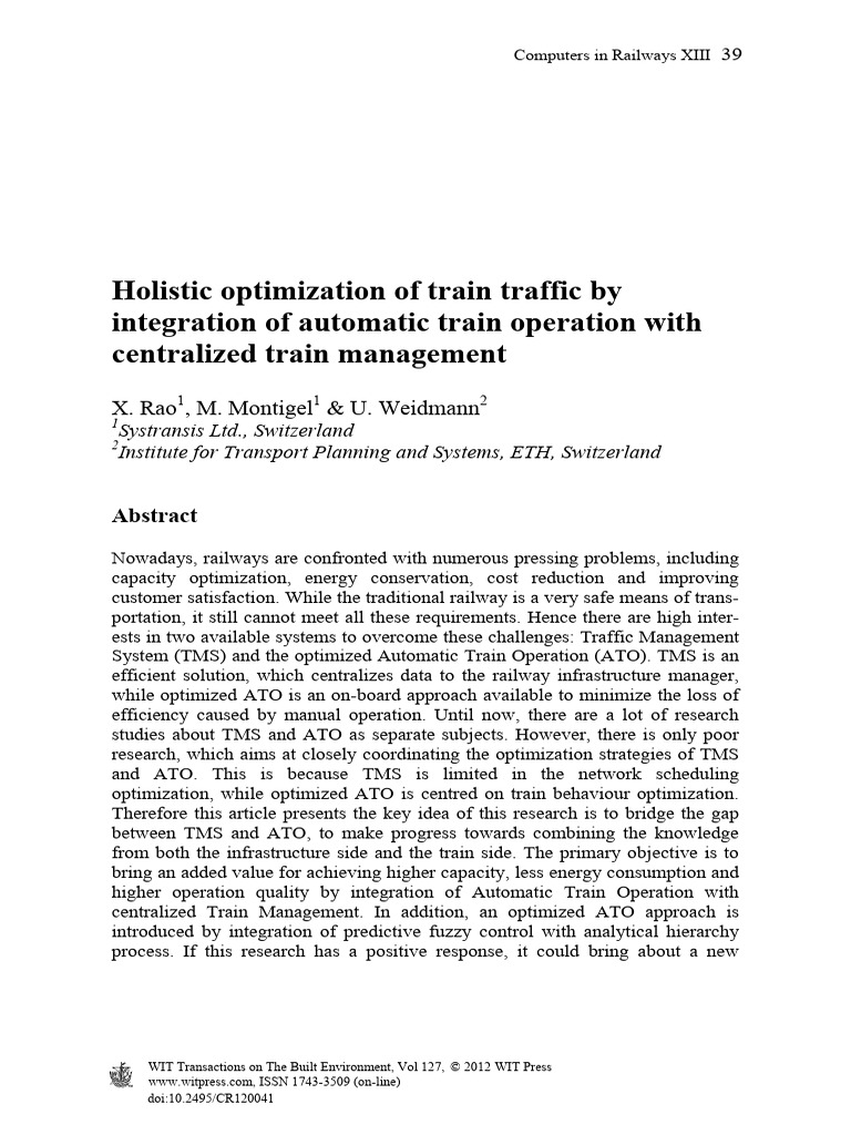 Integrating ATO and TMS for Rail Optimization | PDF | Fuzzy Logic ...