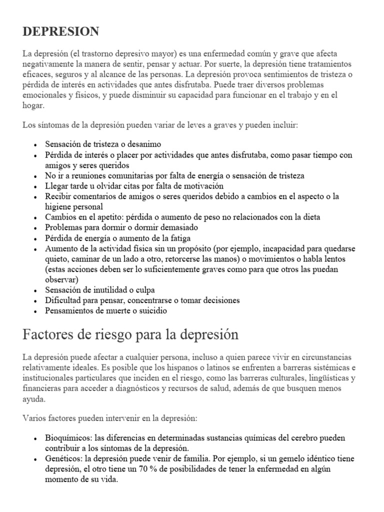 Comprendiendo la Depresión y su Tratamiento | PDF | Trastorno depresivo ...
