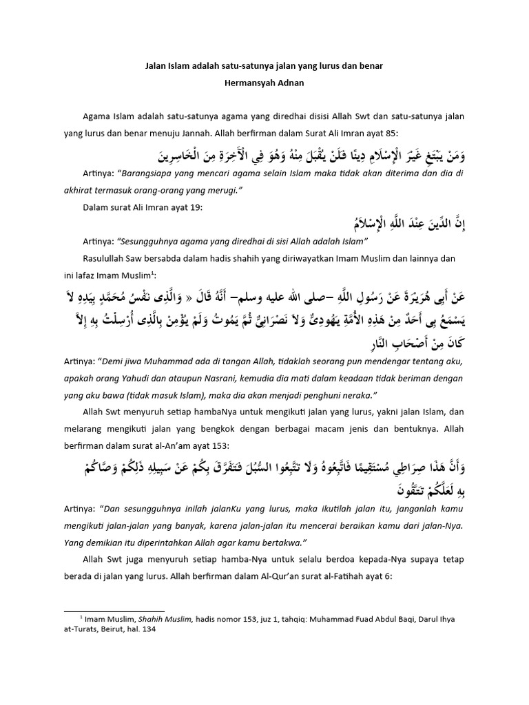 Islam Adalah Satu Satunya Agama Yang Benar Pdf