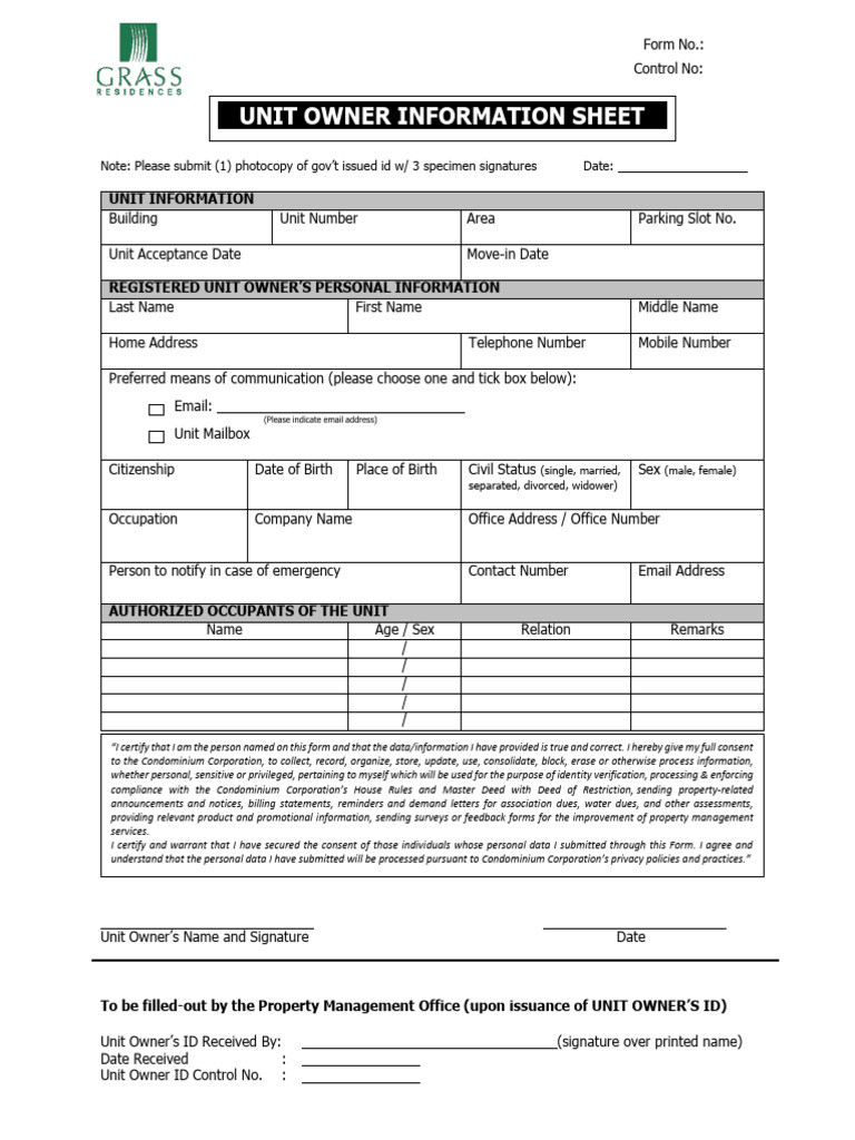 Grass Unit Owners Information Sheet | PDF | Information | Justice