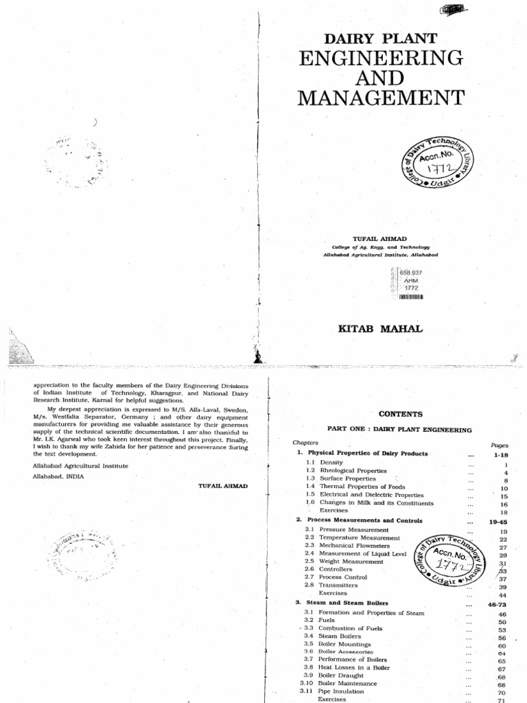 Dairy Plant Engineering and Management by Taufail Ahemad PDF
