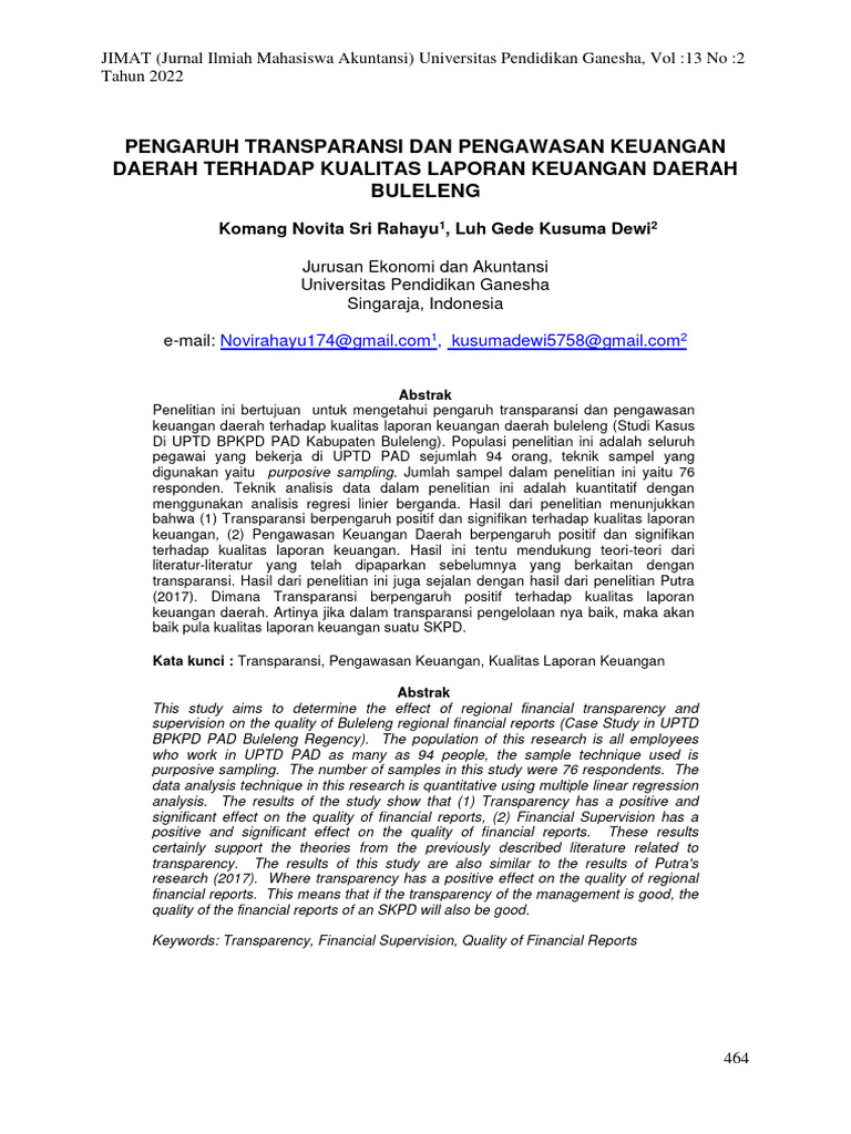 Pengaruh Transparansi pada Laporan Keuangan | PDF