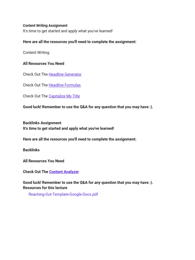 Content and Backlinks Assignment Guide | PDF | Career & Growth | Art
